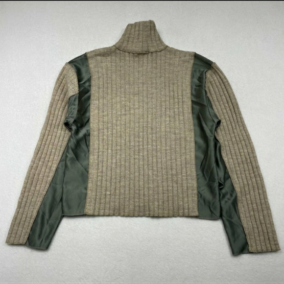 Zara Mixed Sweater Small Beige Olive Green Turtleneck Wool Blend - Picture 1 of 7
